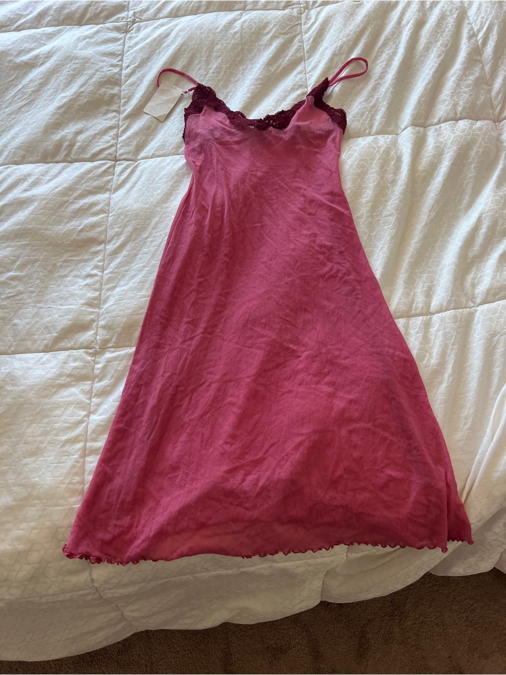 Only Fuchsia see-through Lace-Trim Slip with Burgundy Accents